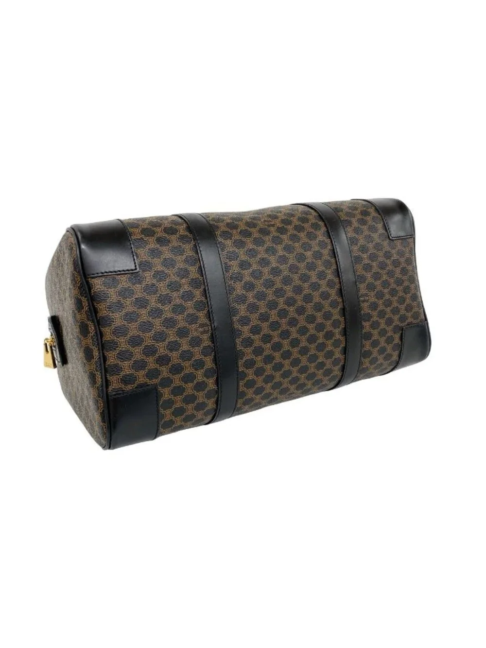 Celine Vintage Macadam Blason Pattern Leather Mini Boston Bag Black Brown